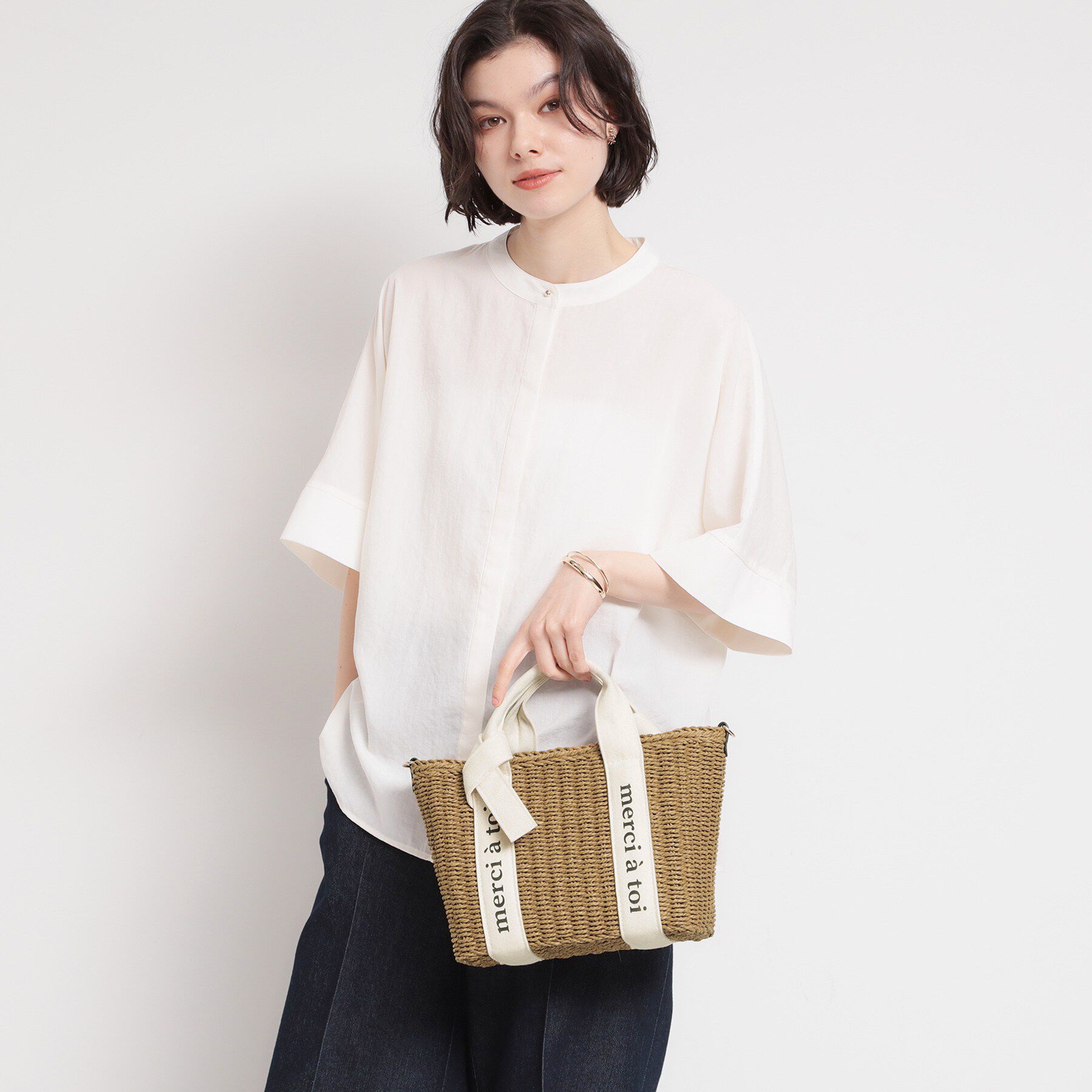 THE SHOP TK「ロゴ雑材バッグ」|ハンドバッグ|