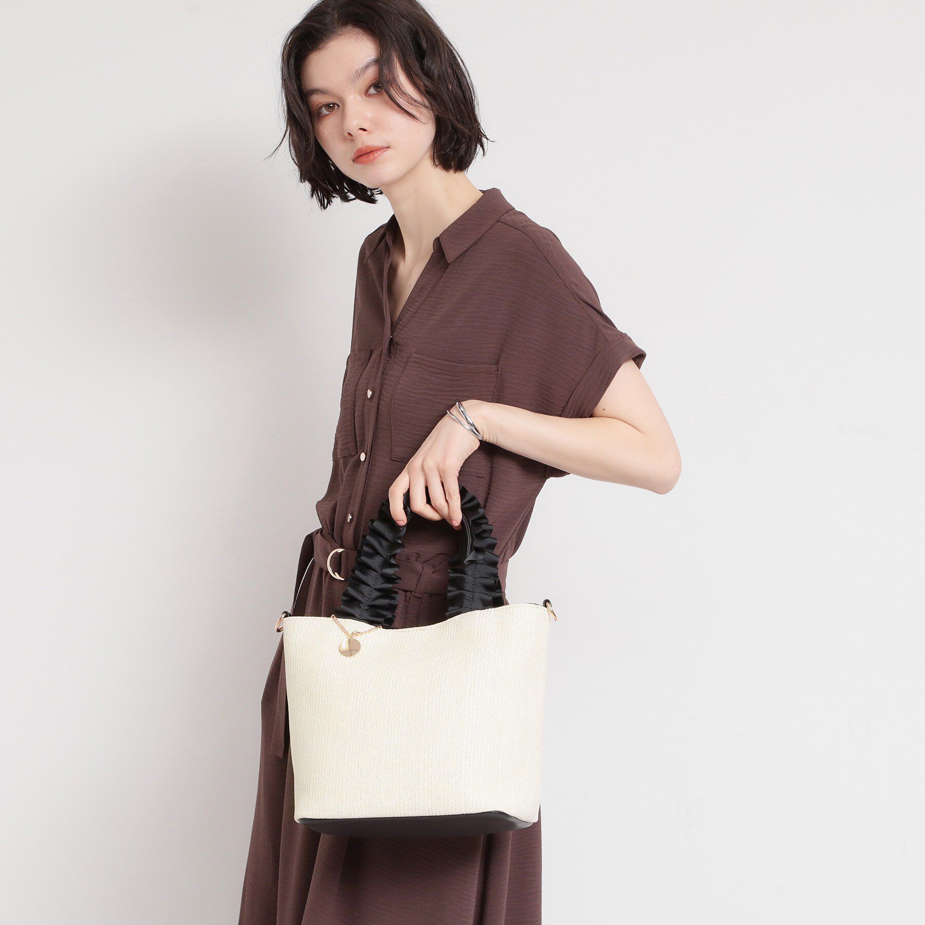 THE SHOP TK「雑材フリルハンドルトートバッグ」|トートバッグ|