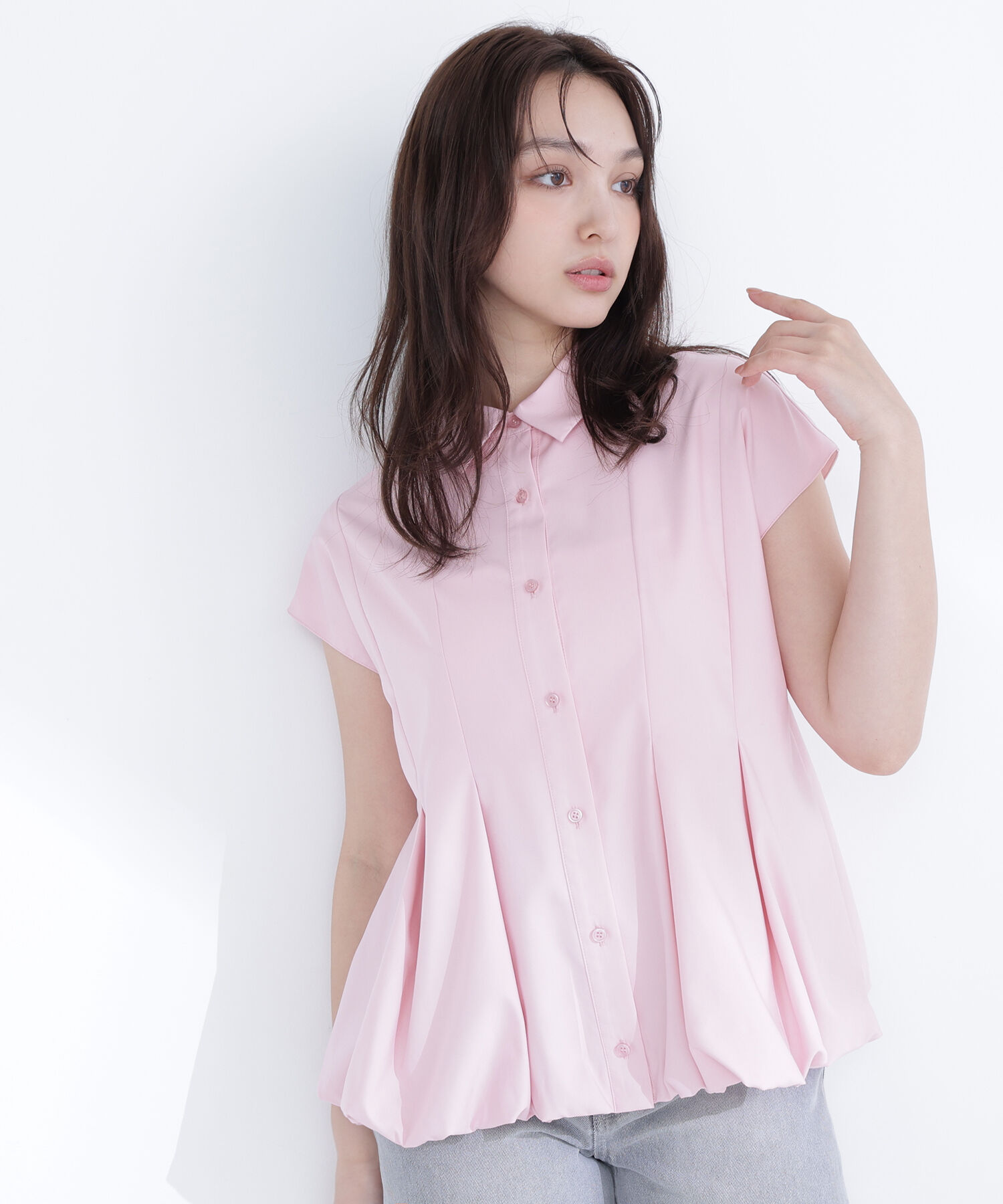  「バルーンヘムシャツ」|シャツ・ブラウス|ピンク