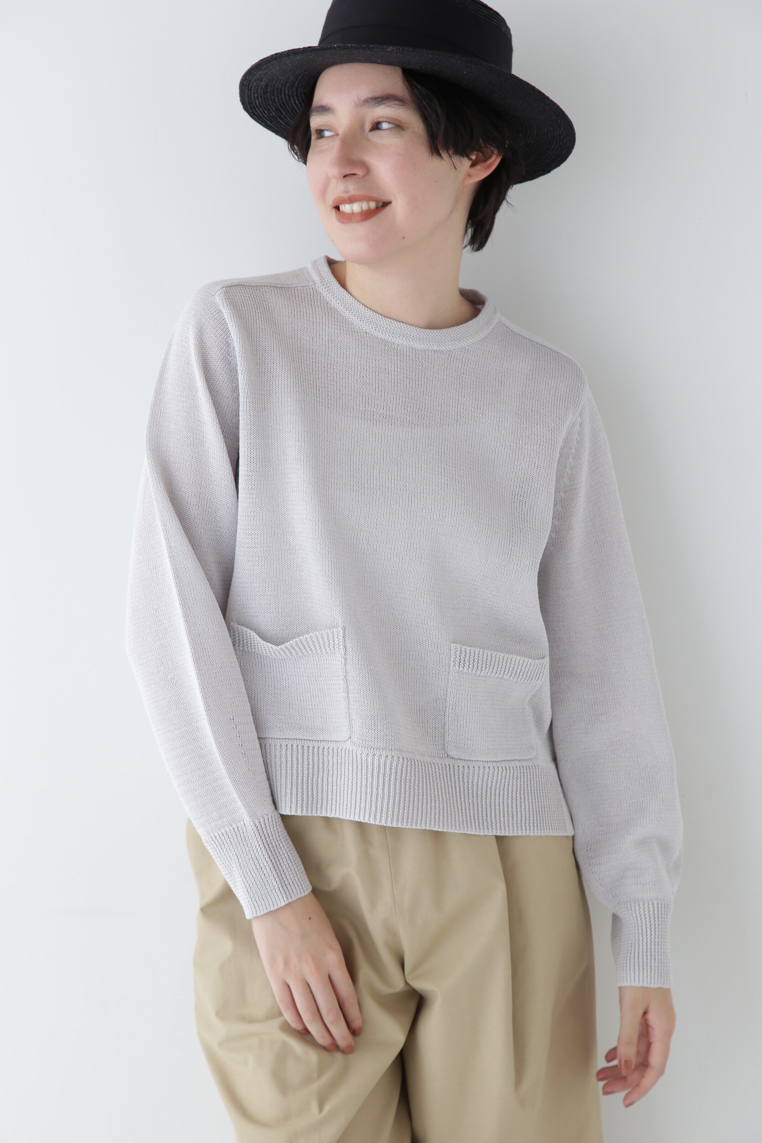  「◆【ウォッシャブル】ミドルゲージギマポケット付プルオーバー」|ニット・セーター|グレー