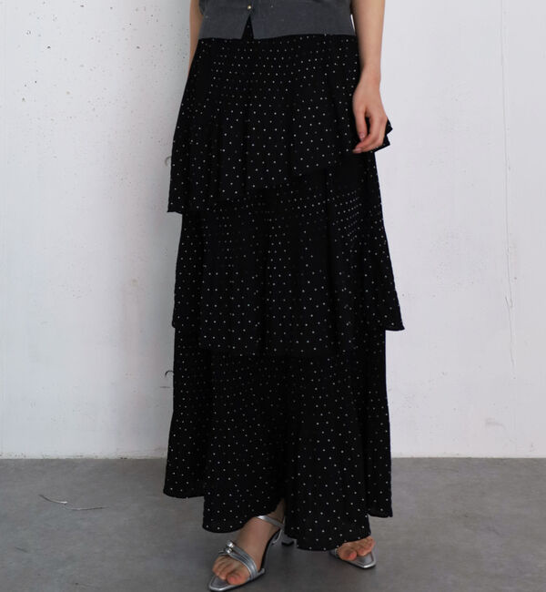 archives「ドットプリーツフリルティアードスカート」|スカート|BLACK