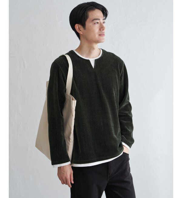 ikka「カットコールキーネックフェイクプルオーバー」|パーカー|