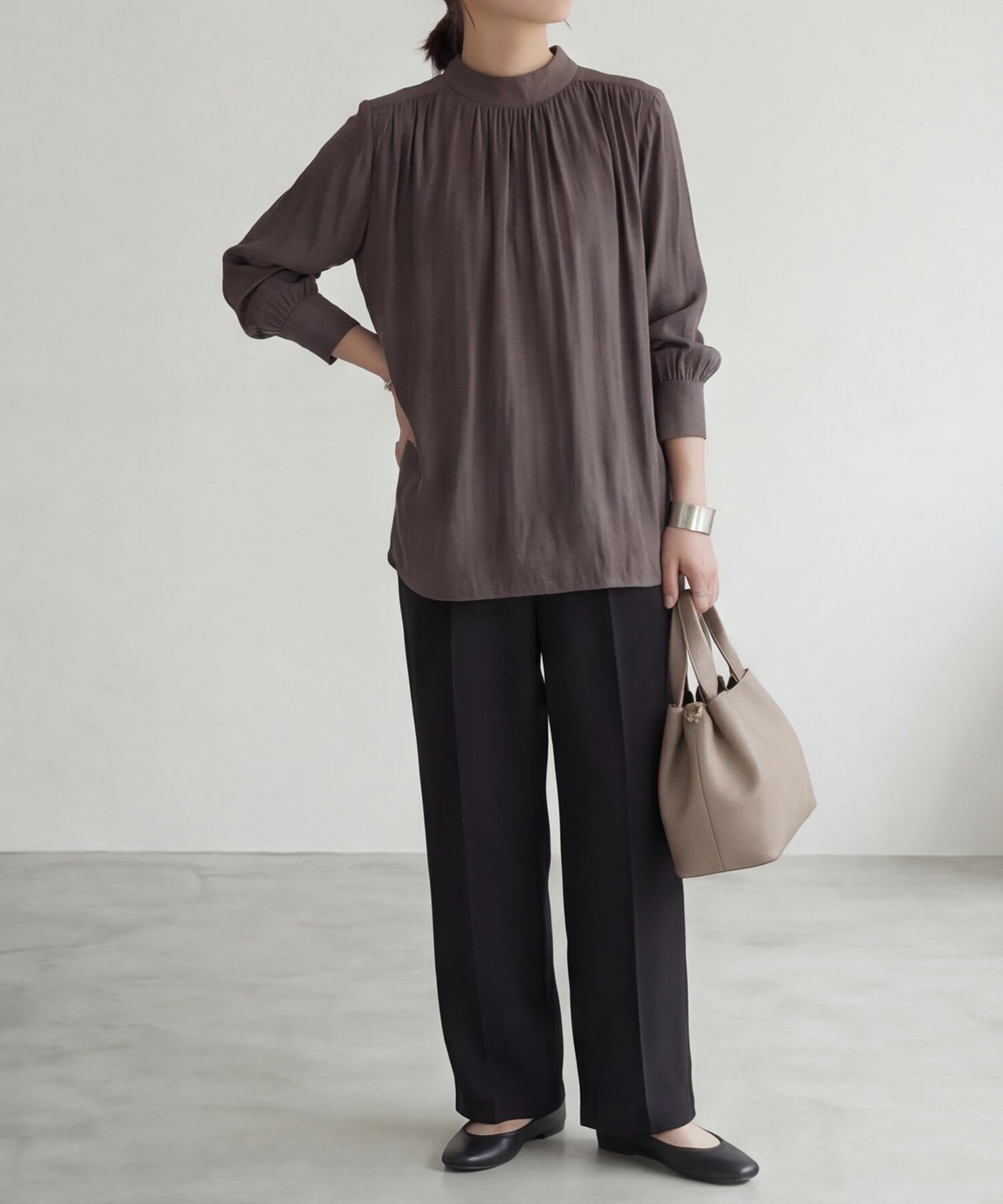 STYLE DELI「微光沢シボ感ギャザーブラウス」|シャツ・ブラウス|