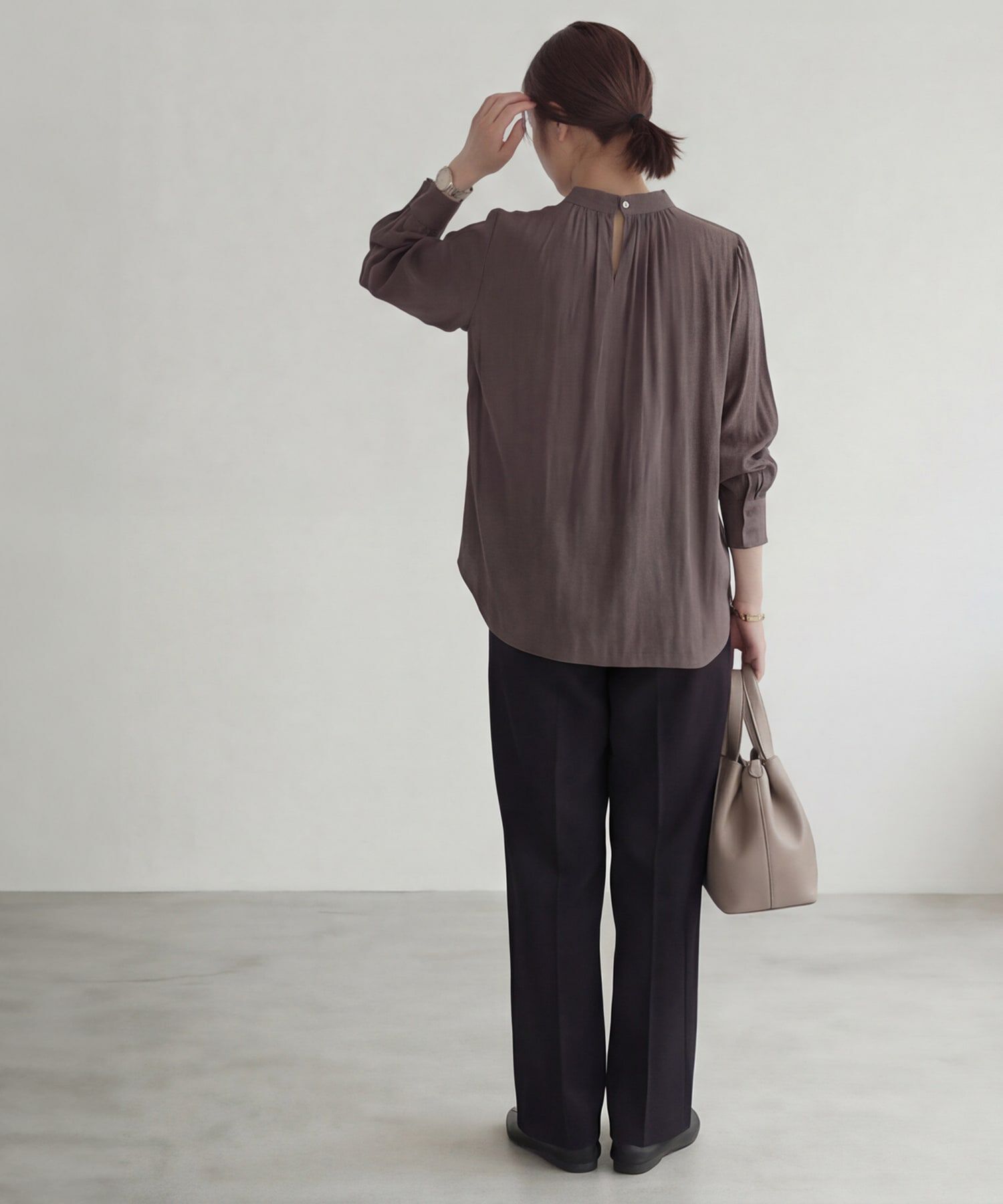 STYLE DELI「微光沢シボ感ギャザーブラウス」|シャツ・ブラウス|