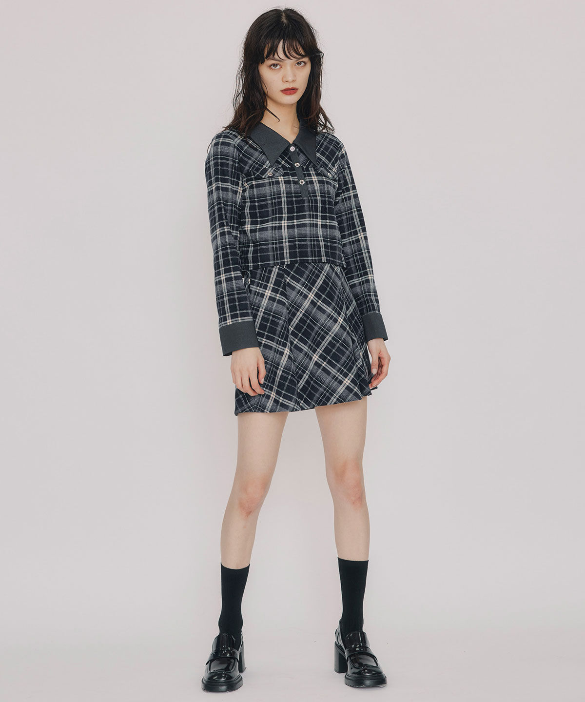 REDYAZEL「バイアスチェックショートブラウス&times;プリーツミニスカートセットアップ」|ワンピース|