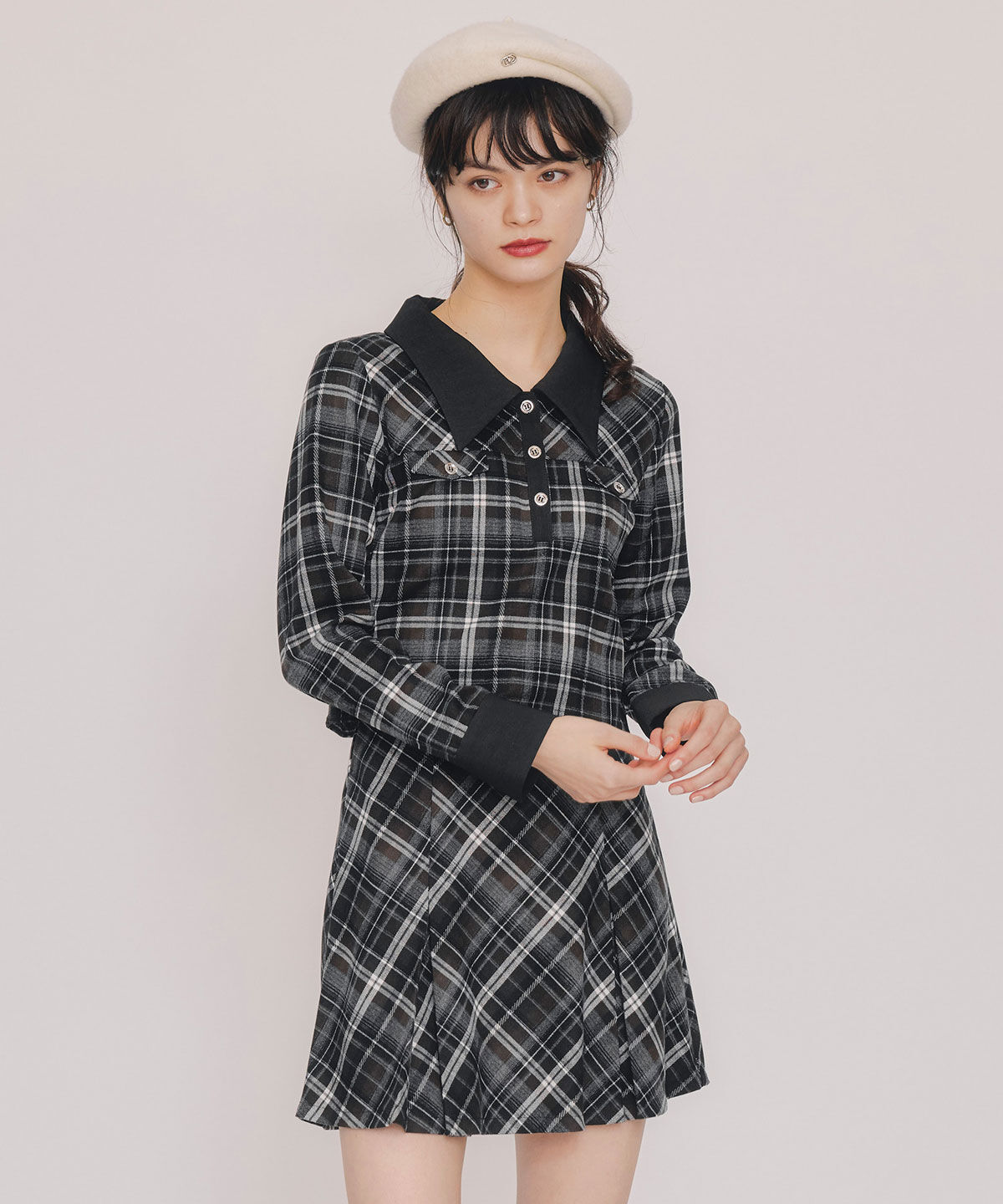 REDYAZEL「バイアスチェックショートブラウス&times;プリーツミニスカートセットアップ」|ワンピース|