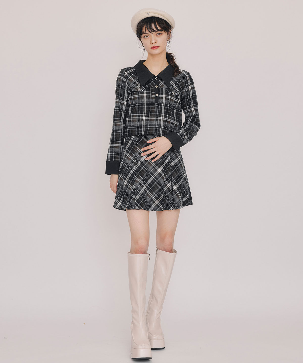 REDYAZEL「バイアスチェックショートブラウス&times;プリーツミニスカートセットアップ」|ワンピース|