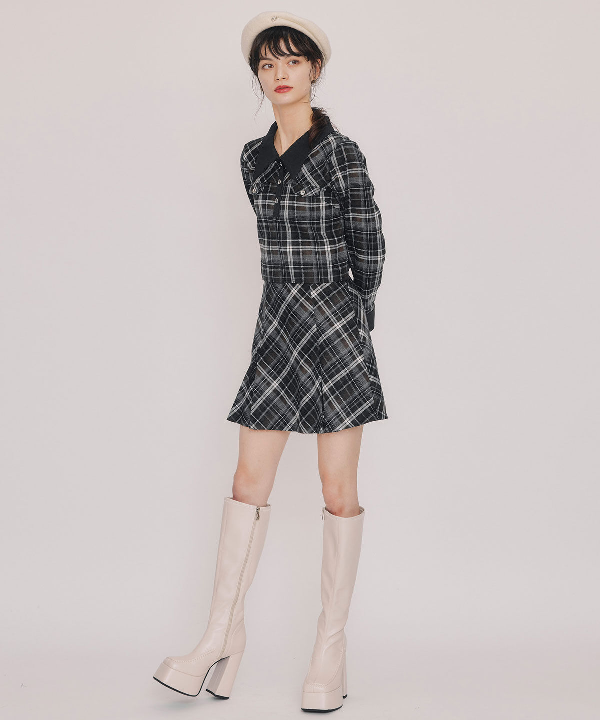 REDYAZEL「バイアスチェックショートブラウス&times;プリーツミニスカートセットアップ」|ワンピース|