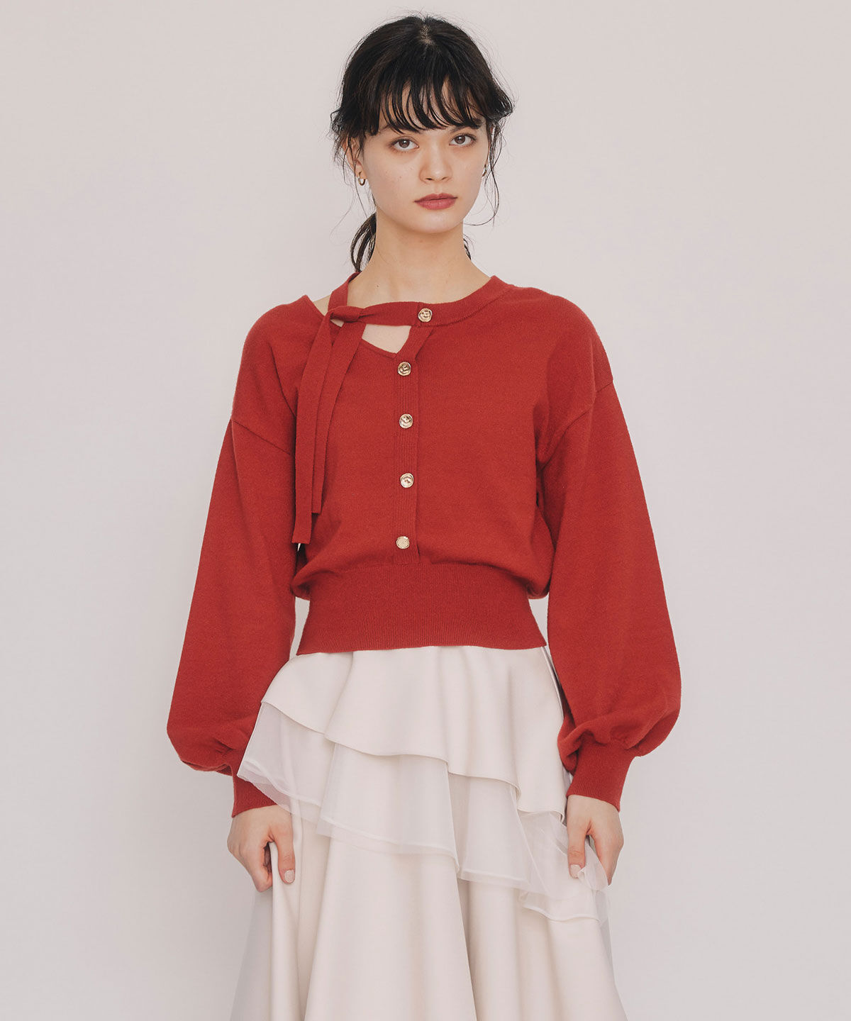 REDYAZEL「アシメカットデザインニットプルオーバー」|ニット・セーター|