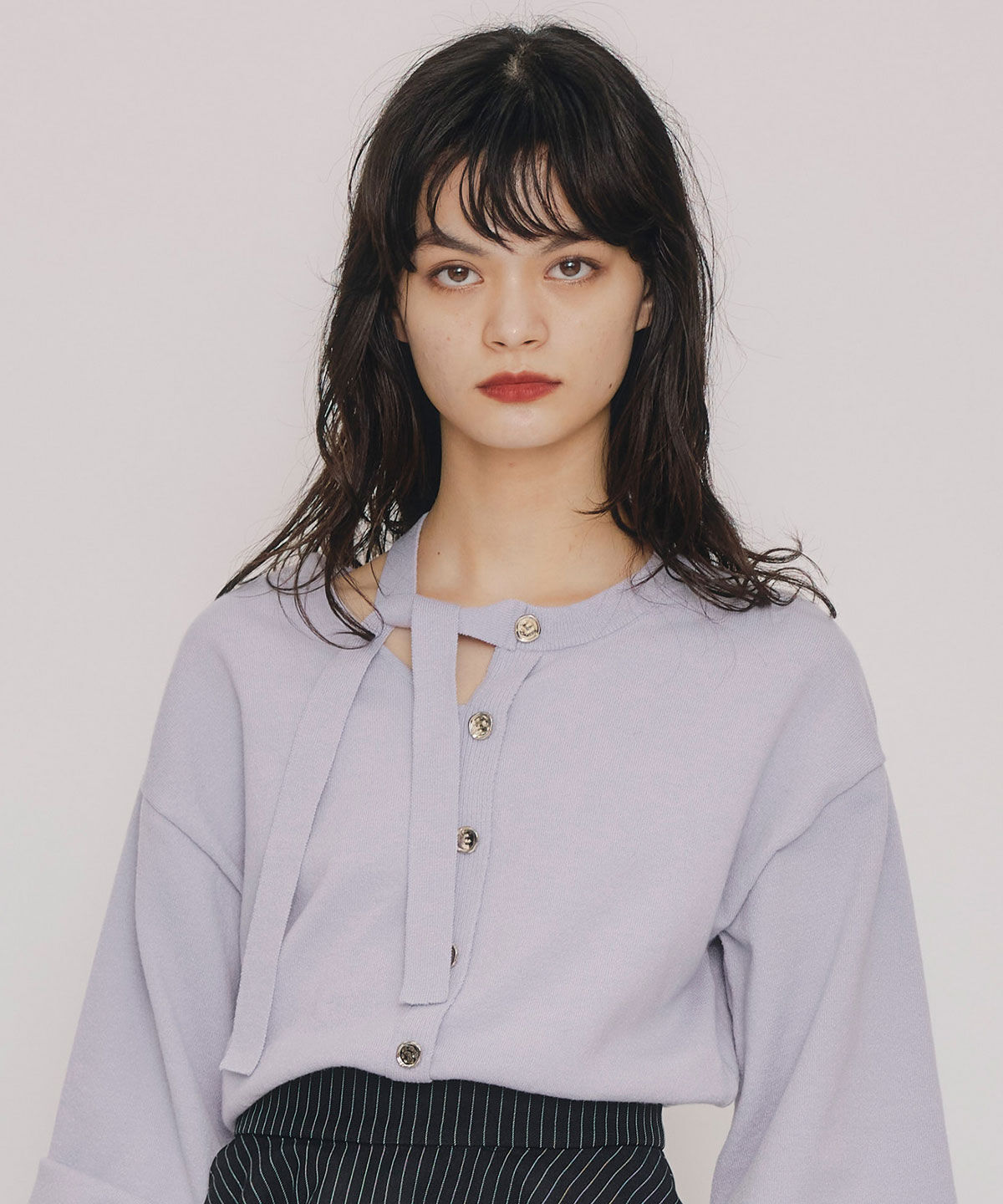 REDYAZEL「アシメカットデザインニットプルオーバー」|ニット・セーター|ブルー