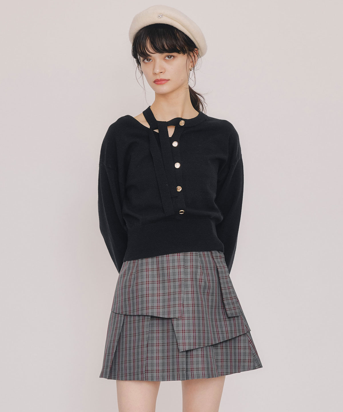 REDYAZEL「アシメカットデザインニットプルオーバー」|ニット・セーター|