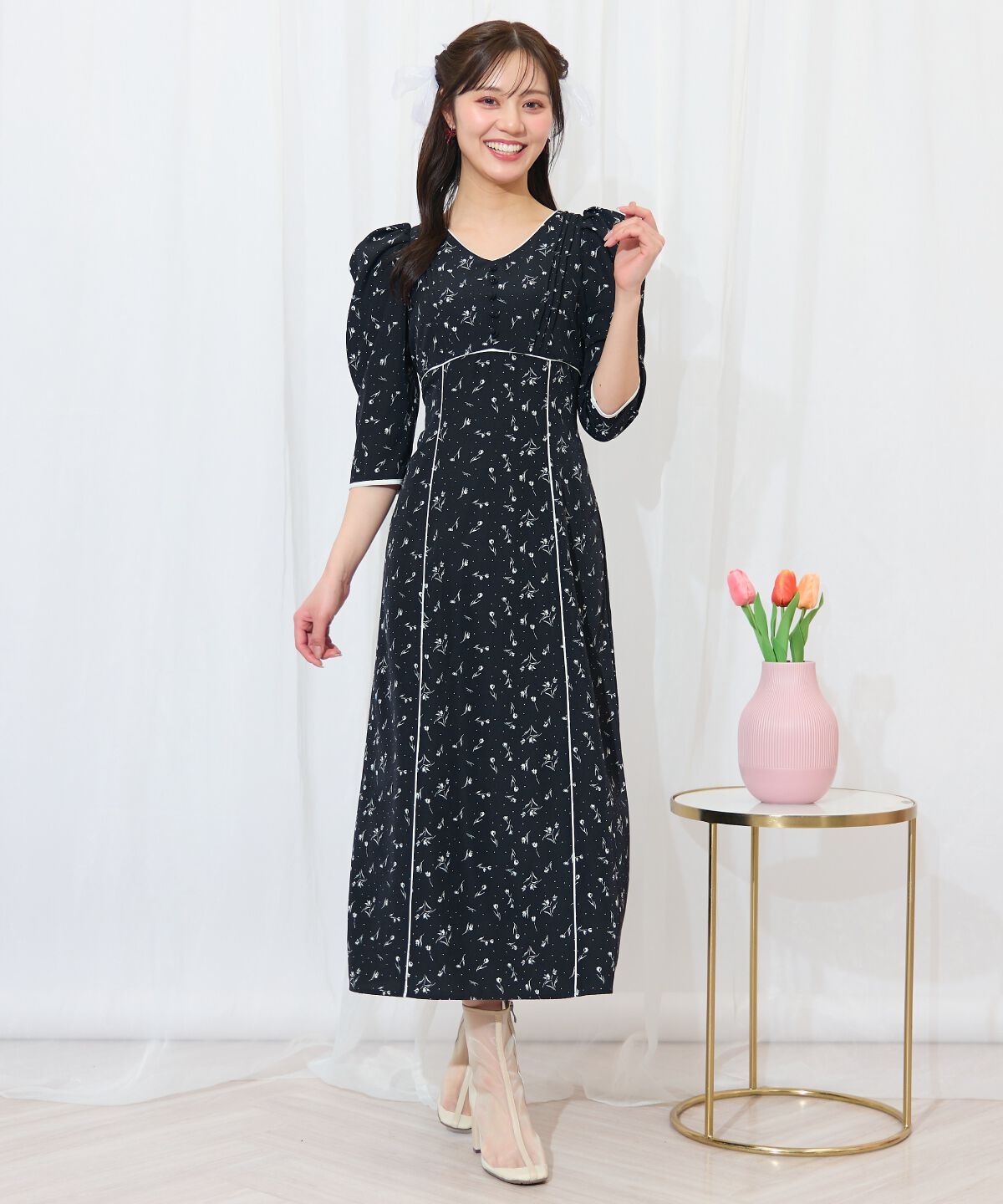 WILLSELECTION「フラワードットパイピングフレアワンピース」|ワンピース|