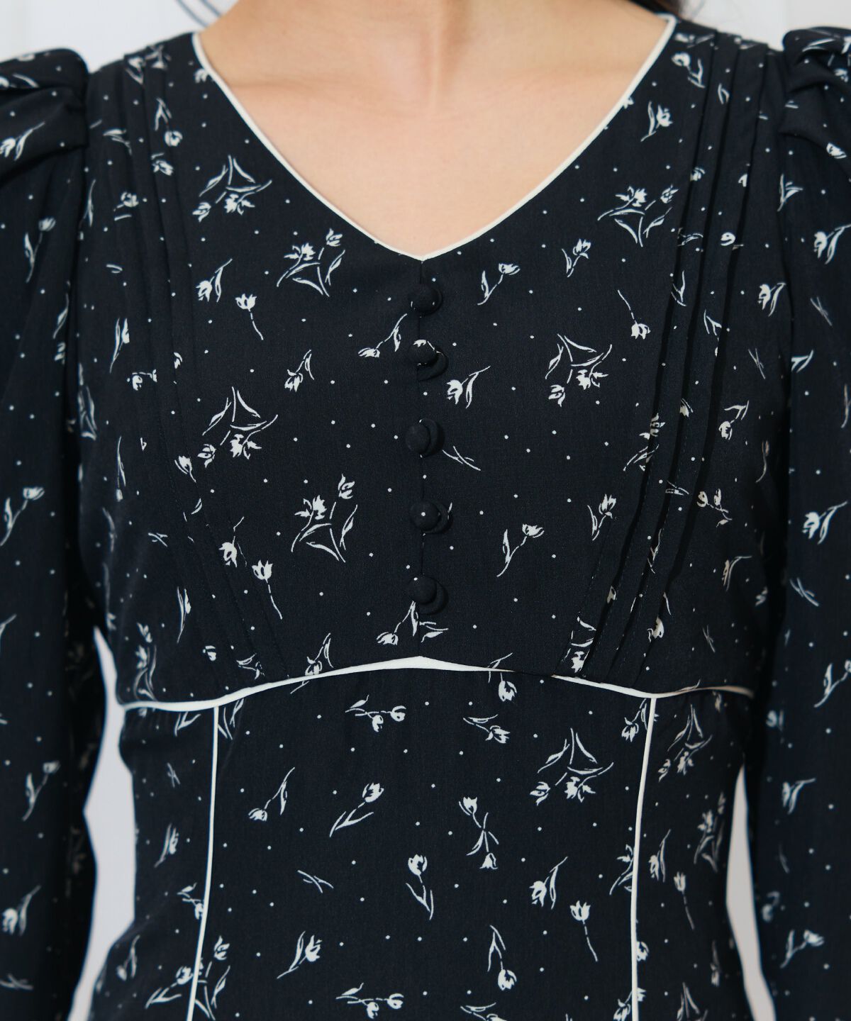 WILLSELECTION「フラワードットパイピングフレアワンピース」|ワンピース|