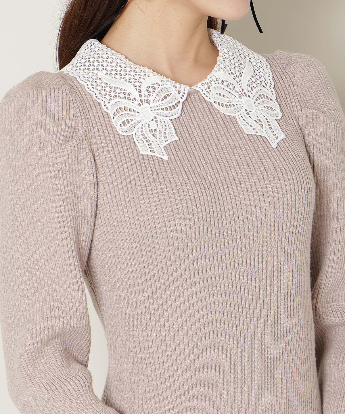 WILLSELECTION「リボンレースカラーニットワンピース」|ワンピース|