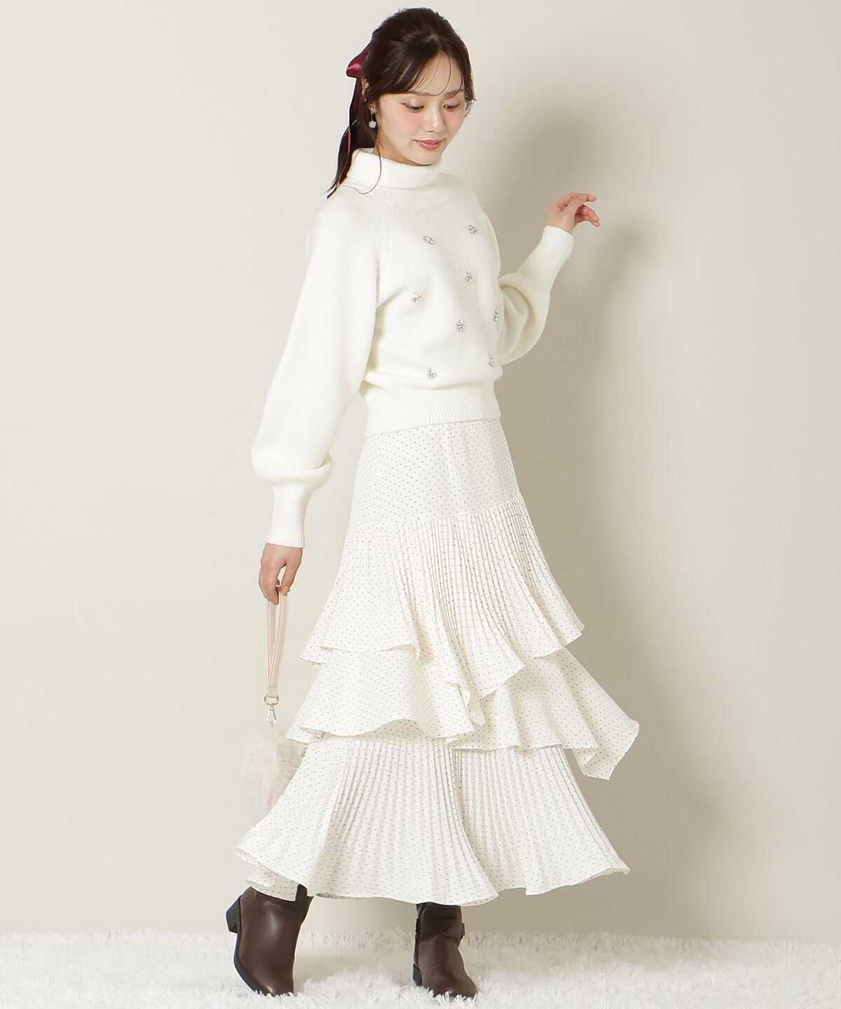 WILLSELECTION「プリーツシフォンティアードスカート」|フレア|