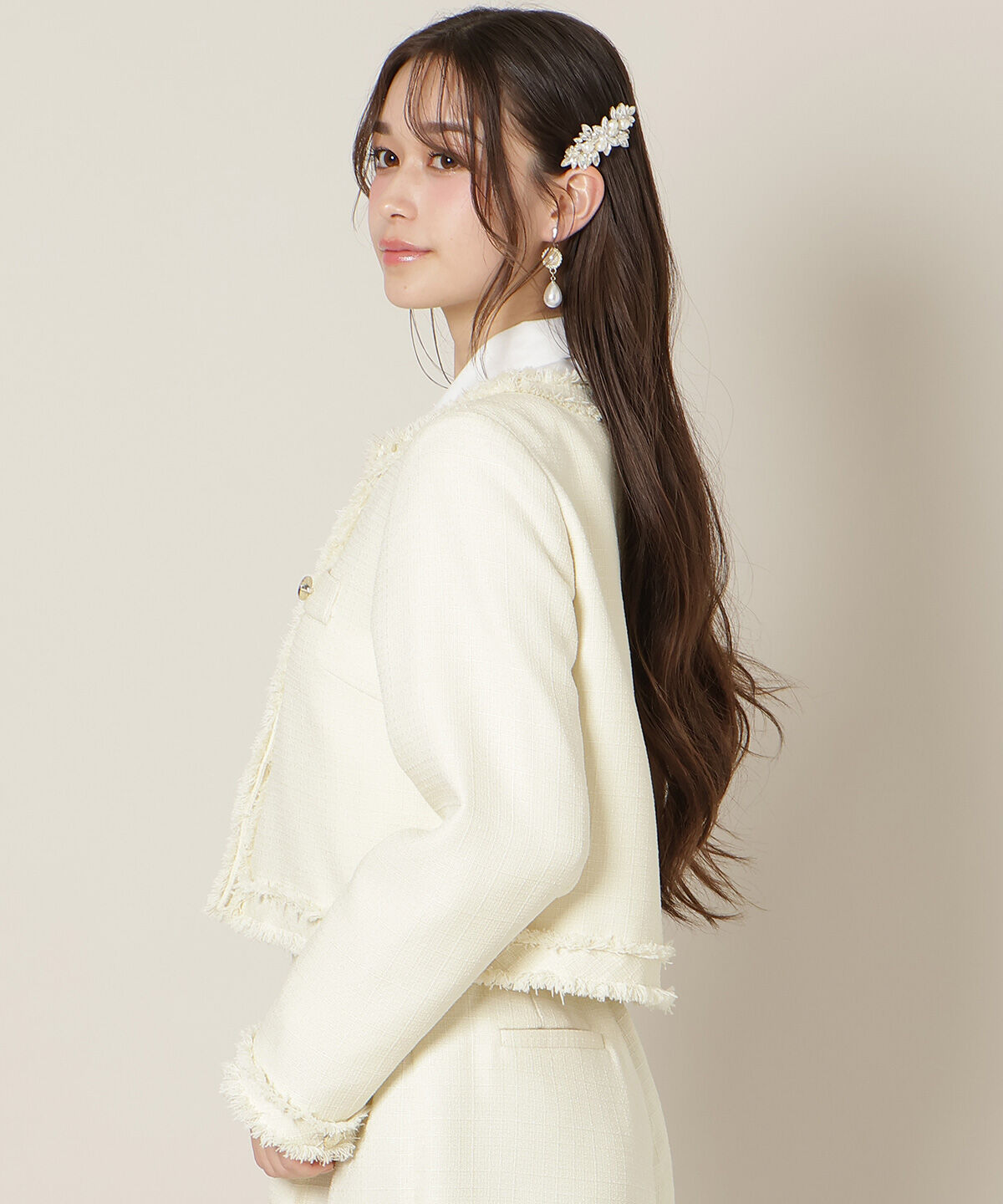 WILLSELECTION「ノーカラーフリンジツイードジャケット」|ノーカラージャケット|