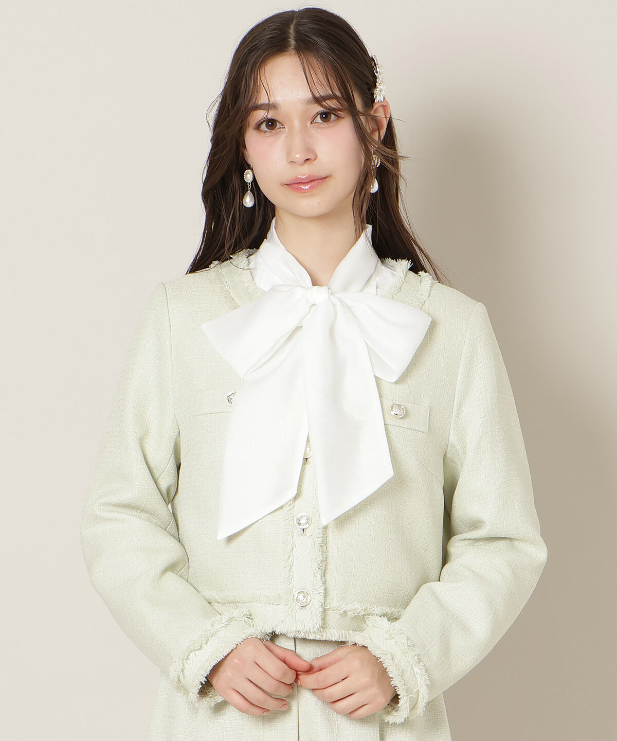 WILLSELECTION「ノーカラーフリンジツイードジャケット」|ノーカラージャケット|