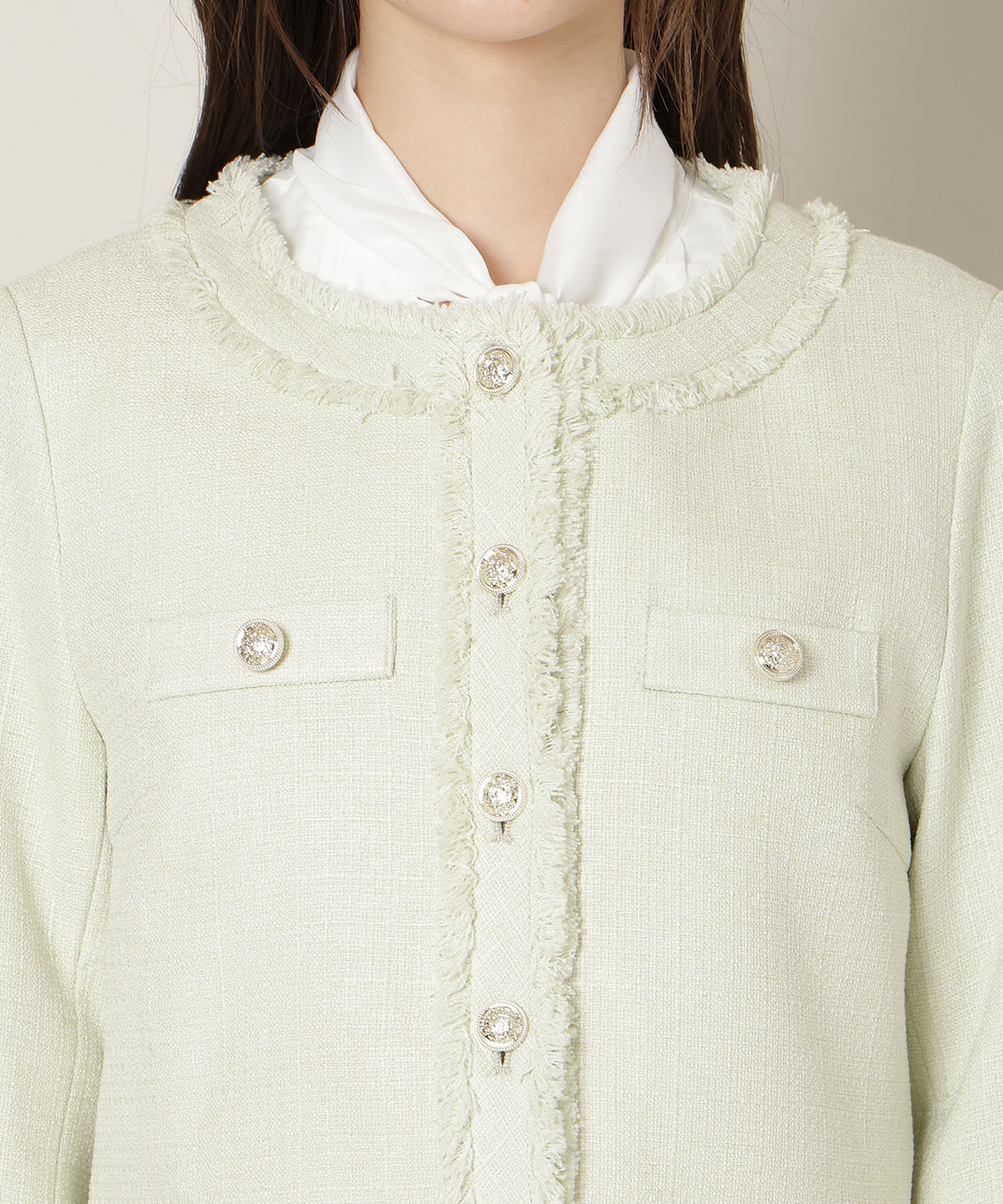 WILLSELECTION「ノーカラーフリンジツイードジャケット」|ノーカラージャケット|