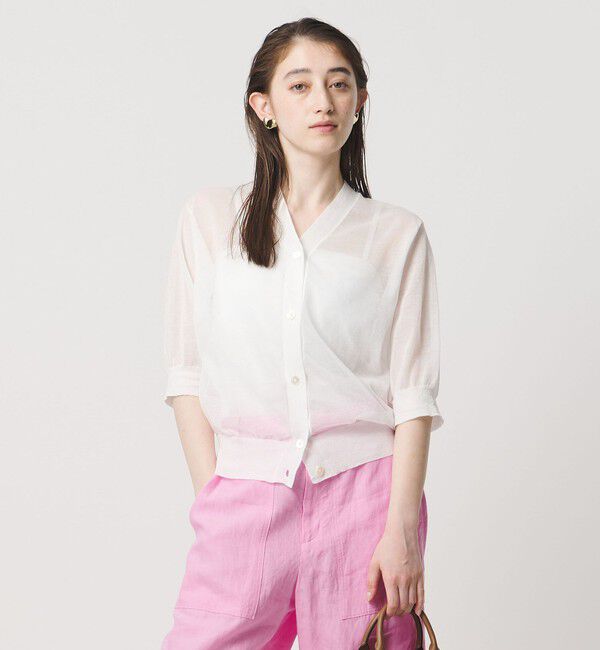 UNITED ARROWS「シアー Vネック カーディガン ‐ウォッシャブル‐」|カーディガン|WHITE