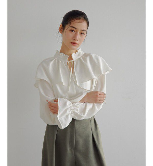 EMMEL REFINES「＜EMMEL REFINES＞EM フィブリルサテン ネックタック フリル ブラウス」|シャツ・ブラウス|