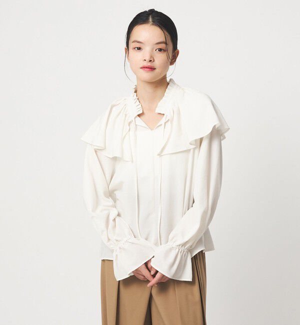 EMMEL REFINES「＜EMMEL REFINES＞EM フィブリルサテン ネックタック フリル ブラウス」|シャツ・ブラウス|