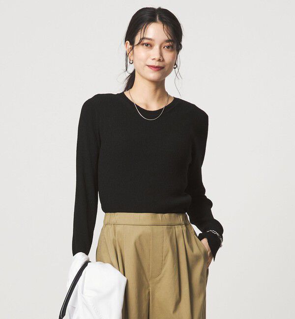 UNITED ARROWS green label relaxing「リブ ニット クルーネック プルオーバー ウォッシャブル」|ニット・セーター|BLACK