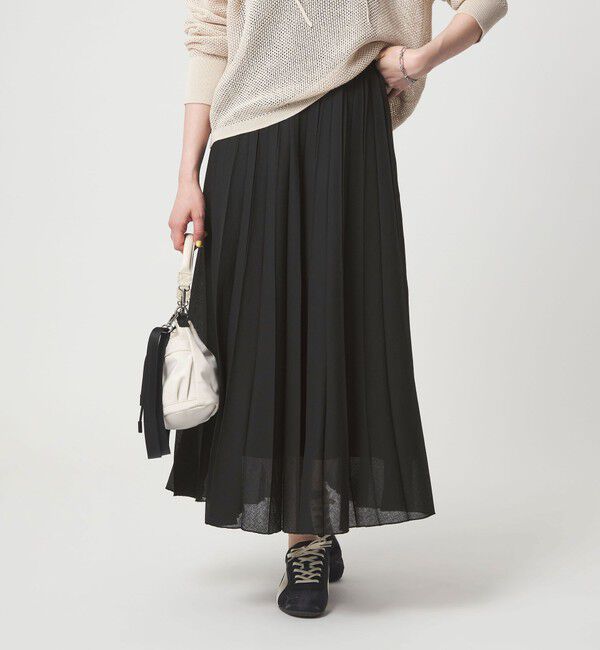 UNITED ARROWS green label relaxing「シアー ガーゼ プリーツスカート」|フレア|BLACK