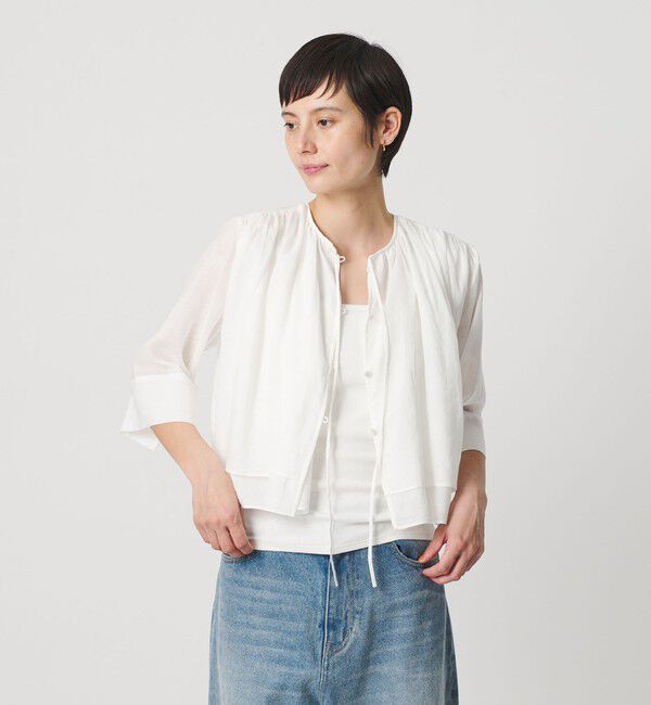 BEAUTY&YOUTH UNITED ARROWS「麻ブレンド フロントリボン ティアード シャツ ウォッシャブル」|シャツ・ブラウス|WHITE