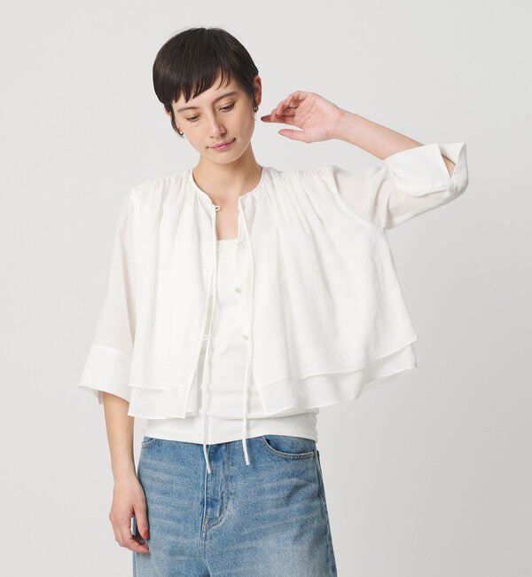 BEAUTY&YOUTH UNITED ARROWS「麻ブレンド フロントリボン ティアード シャツ ウォッシャブル」|シャツ・ブラウス|