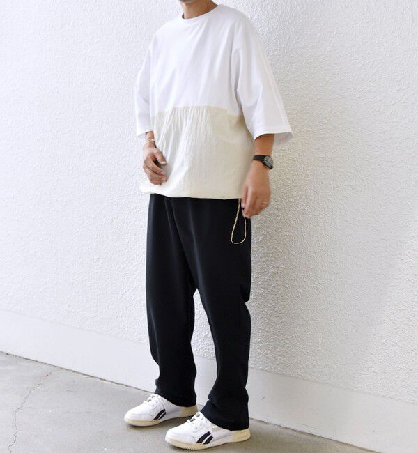 SHIPS any「SHIPS any: コットン / ナイロン コンビ スケアスリーブ スピンドル ワイド Tシャツ◇」|Tシャツ・カットソー|