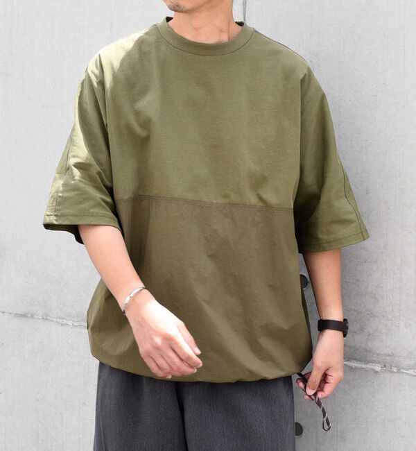 SHIPS any「SHIPS any: コットン / ナイロン コンビ スケアスリーブ スピンドル ワイド Tシャツ◇」|Tシャツ・カットソー|