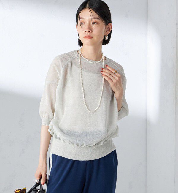 SHIPS for women「〈手洗い可能〉シアー ラメ 半袖 サマー ニット」|ニット・セーター|