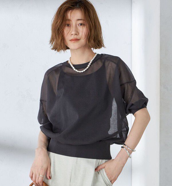 SHIPS for women「〈手洗い可能〉シアー ラメ 半袖 サマー ニット」|ニット・セーター|