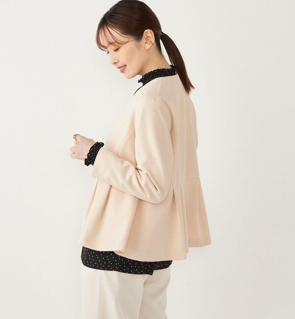 SHIPS Colors 「SHIPS Colors:ストレッチ ジョーゼット ペプラム ジャケット（セットアップ対応可能）◇」|ノーカラージャケット|オフホワイト