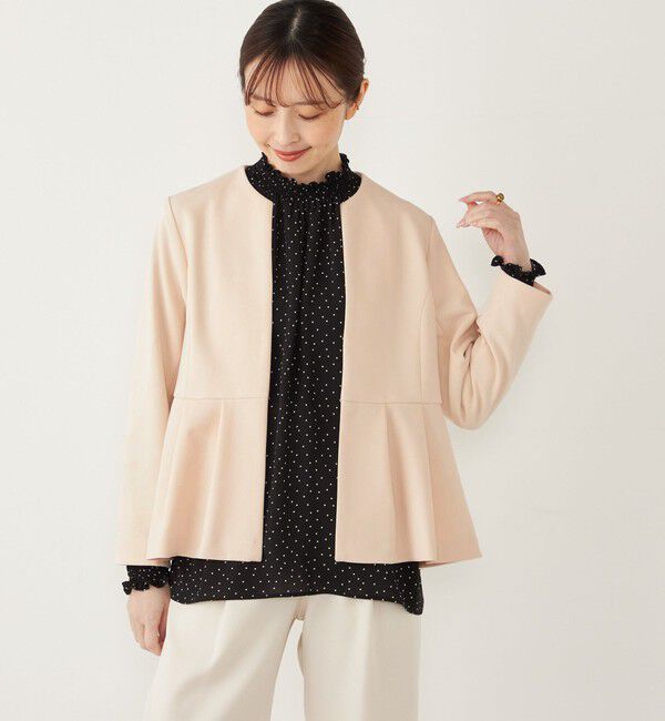 SHIPS Colors 「SHIPS Colors:ストレッチ ジョーゼット ペプラム ジャケット（セットアップ対応可能）◇」|ノーカラージャケット|