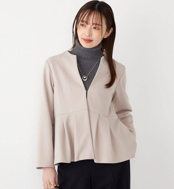 SHIPS Colors 「SHIPS Colors:ストレッチ ジョーゼット ペプラム ジャケット（セットアップ対応可能）◇」|ノーカラージャケット|