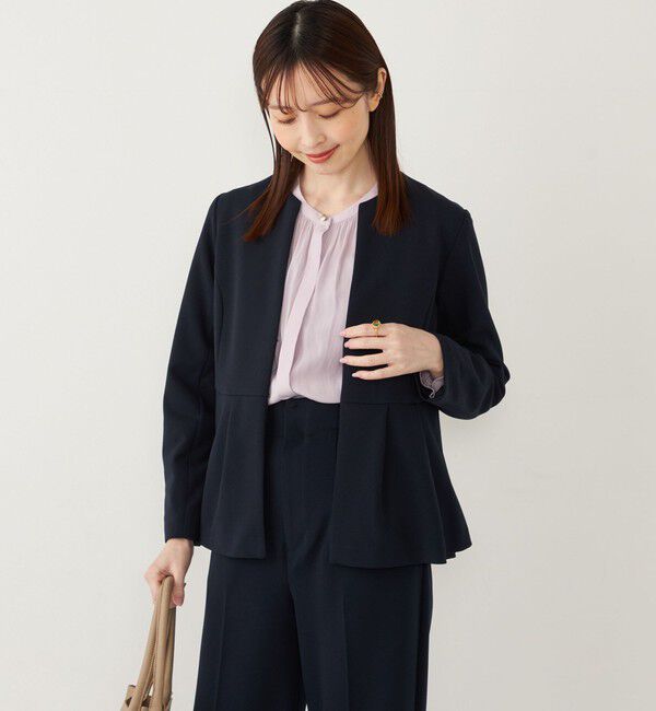 SHIPS Colors 「SHIPS Colors:ストレッチ ジョーゼット ペプラム ジャケット（セットアップ対応可能）◇」|ノーカラージャケット|