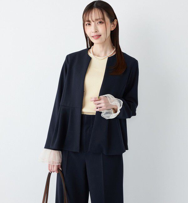 SHIPS Colors 「SHIPS Colors:ストレッチ ジョーゼット ペプラム ジャケット（セットアップ対応可能）◇」|ノーカラージャケット|