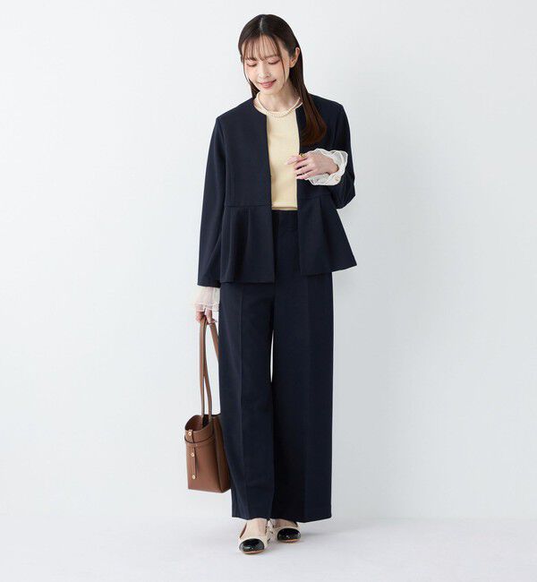 SHIPS Colors 「SHIPS Colors:ストレッチ ジョーゼット ペプラム ジャケット（セットアップ対応可能）◇」|ノーカラージャケット|