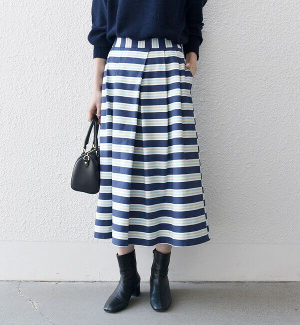 SHIPS any「SHIPS any:キャンバス ボーダー Aライン スカート」|スカート|ネイビー