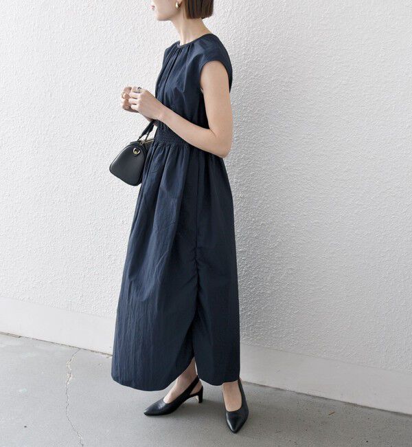 SHIPS any「SHIPS any:〈洗濯機可能〉ナイロン サイド ギャザー フレンチスリーブ ワンピース」|ワンピース|