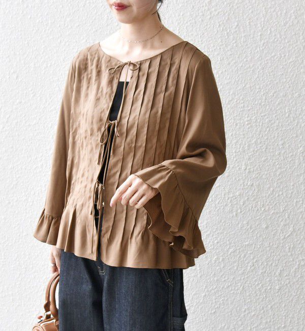 SHIPS any「SHIPS any:〈洗濯機可能〉ラッフル リボン ピンタック フレアスリーブ ブラウス」|シャツ・ブラウス|