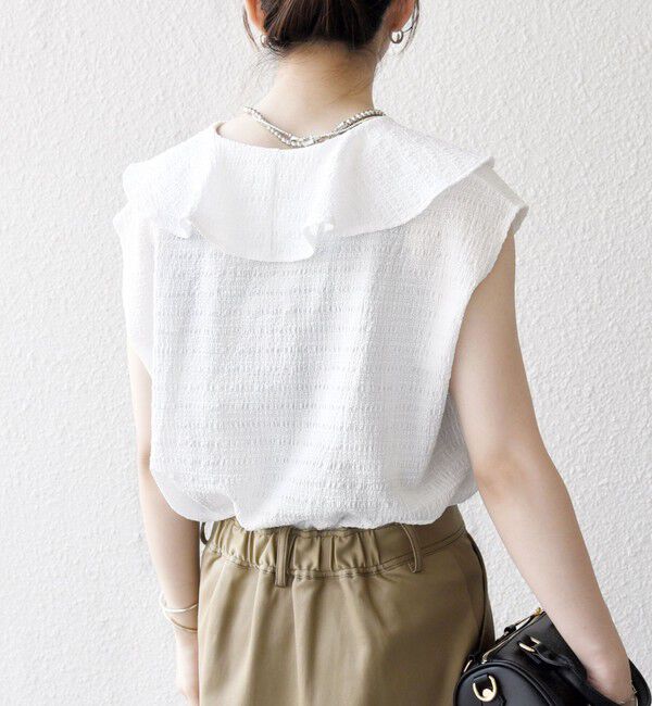 SHIPS any「SHIPS any:〈洗濯機可能〉シアー ジャージー ラッフル フレンチ カット ブラウス」|シャツ・ブラウス|