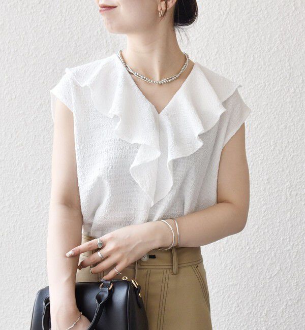 SHIPS any「SHIPS any:〈洗濯機可能〉シアー ジャージー ラッフル フレンチ カット ブラウス」|シャツ・ブラウス|