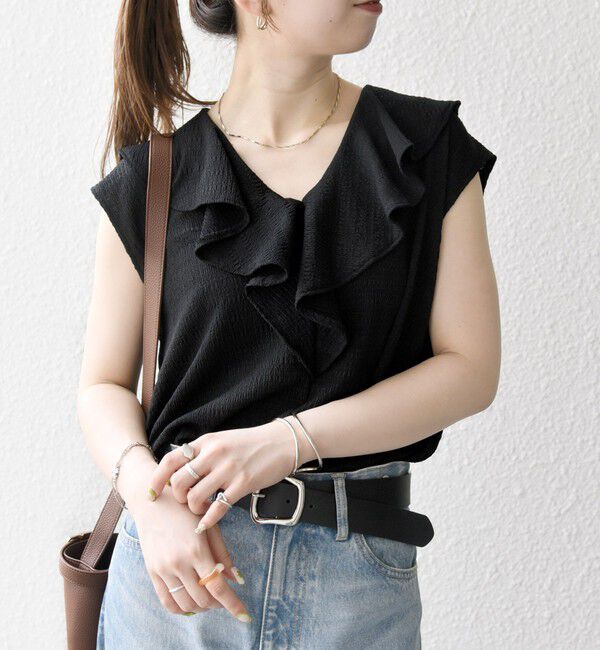 SHIPS any「SHIPS any:〈洗濯機可能〉シアー ジャージー ラッフル フレンチ カット ブラウス」|シャツ・ブラウス|