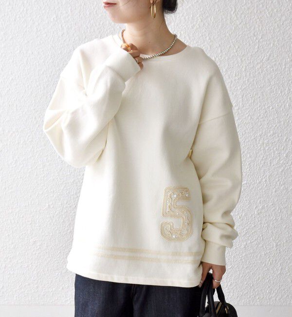 SHIPS any「SHIPS any:〈洗濯機可能〉裏起毛 パールモチーフ 刺繍 ワイド スウェット」|スウェット・ジャージ|