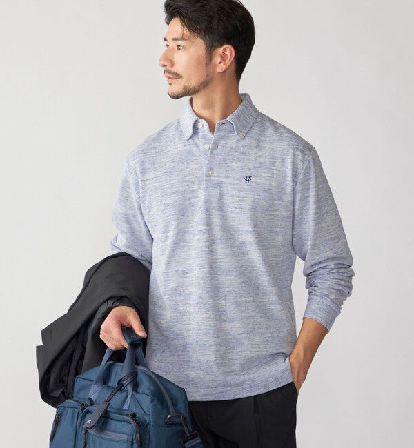 SHIPS「【WEB限定】SHIPS: リネンミックス カラーネップ ボタンダウン ロングスリーブ ポロシャツ」|ポロシャツ|