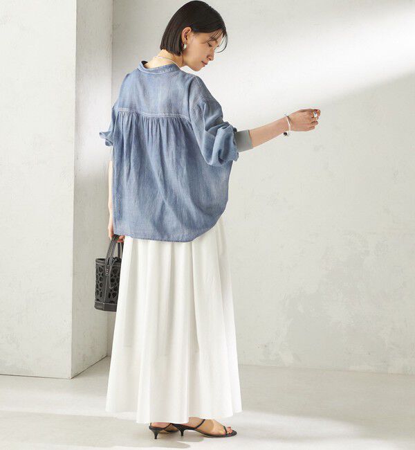 SHIPS for women「〈手洗い可能〉シアー デニム 袖 リブ バンドカラー シャツ」|シャツ・ブラウス|