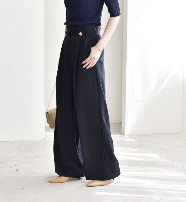 quaranciel「quaranciel:〈洗濯機可能〉ゴールドボタン ハイウエスト ワイド パンツ」|その他|