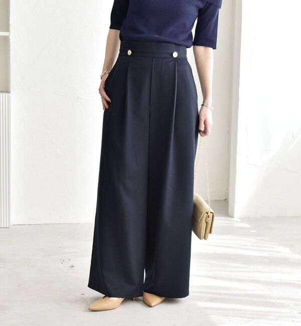 quaranciel「quaranciel:〈洗濯機可能〉ゴールドボタン ハイウエスト ワイド パンツ」|その他|